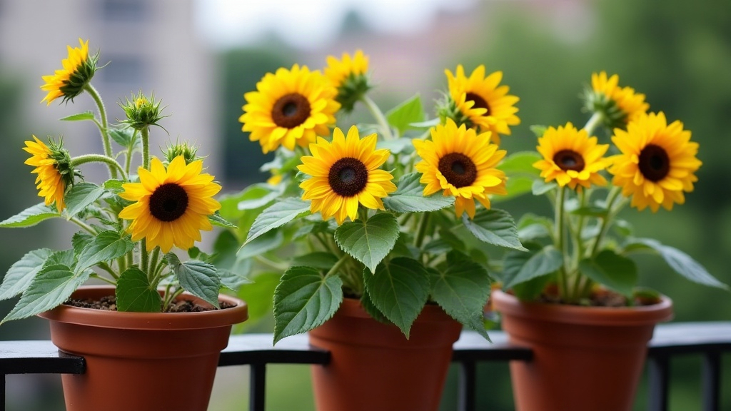 How to Grow Dwarf Sunflowers in Railing Pots on a Balcony